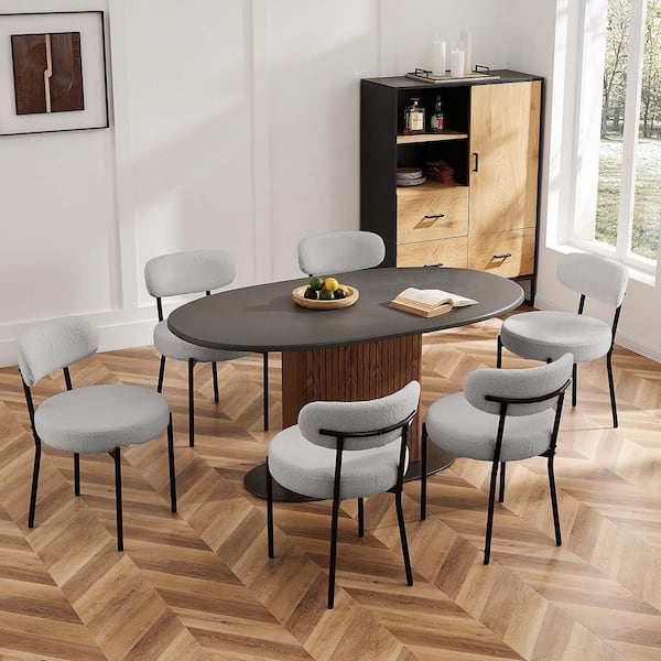 Unbranded Gray Sherpa Fabric Upholstered Dining Chairs Modern Dining Room Chair with Metal Legs for Vanity, Living Room (Set of 2)