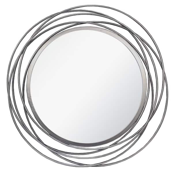 MIRRORIZE 27.5 in. W x 27.5 in. H Round Brushed Nickel Wire Mirror