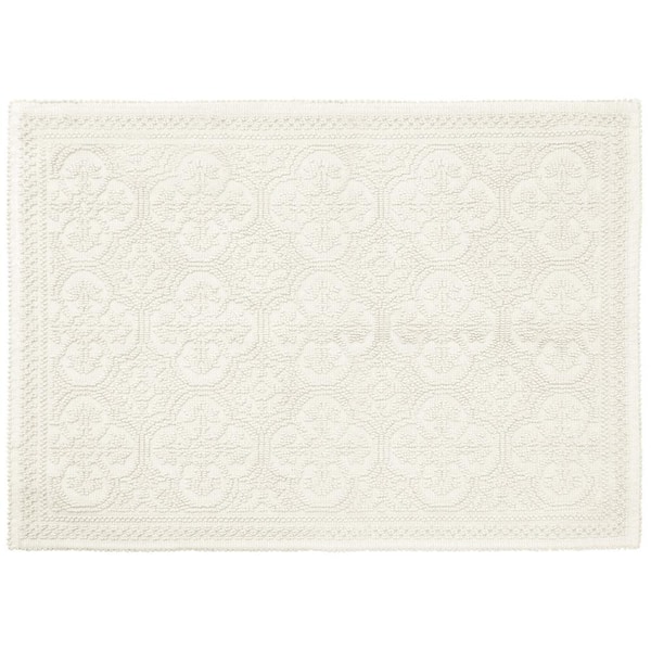Laura Ashley Clementine Beaded Cotton 27 in. x 45 in. Bath Rug, White