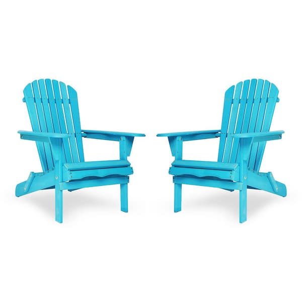 Unbranded Light Blue Outdoor Folding Solid Cedar Wood Adirondack Chair Lounge Patio Chair (2-Pack), for Garden Lawn and Backyard