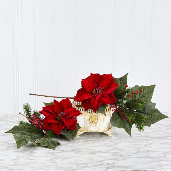 31 in. Poinsettia, Berries and Pine Artificial Flower Bundle (Set of 3)
