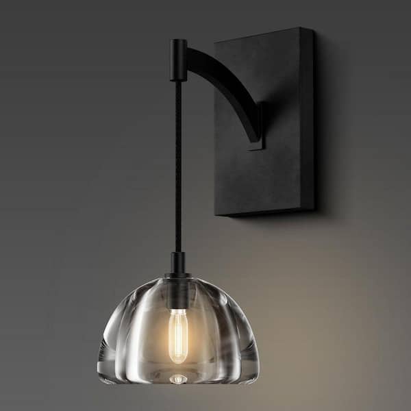 7 in. Modern 1-Lights Black Wall Sconce with Luxury Crystal Shade (Set of 1)