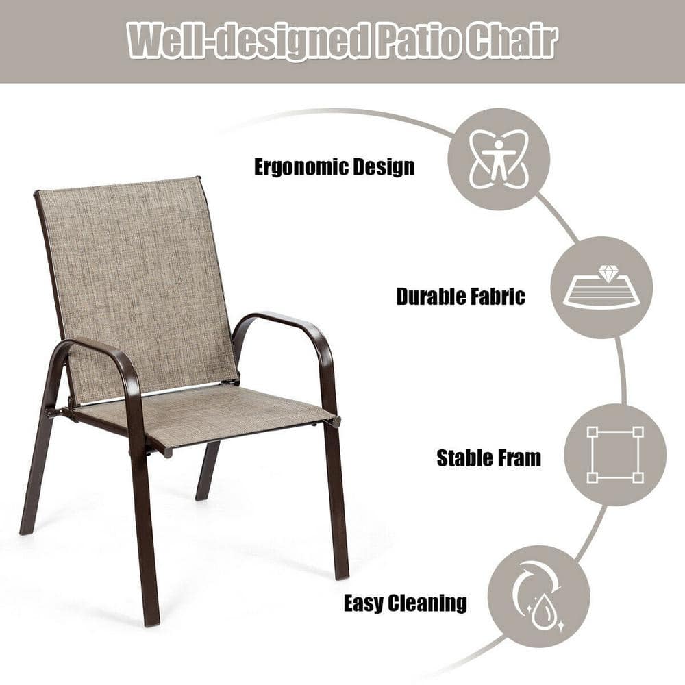 Gray Steel Frame Outdoor Dining Chairs with Armrests, Set of 2