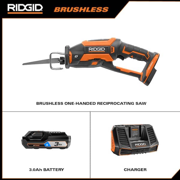 RIDGID 18V OCTANE Brushless Cordless One-Handed Reciprocating Saw Kit with  (1) OCTANE Bluetooth 3.0 Ah Battery and Charger R86448SBN The Home Depot