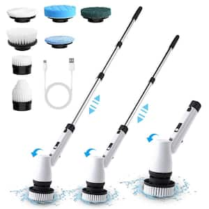 Cordless Electric Spin Scrubber, 2 Adjustable Speeds, Long Handle for Bathroom, Tub, White, Portable Carpet Cleaner