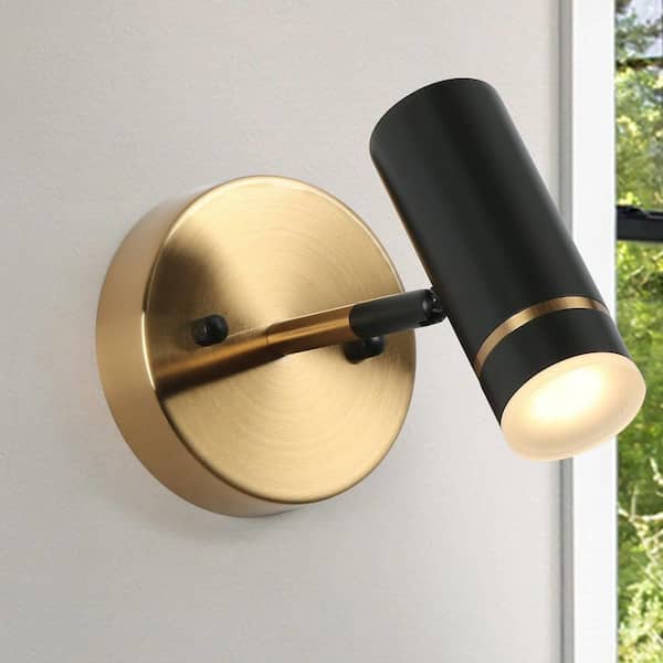 Zevni 6 in. Matte Black and Brass Plated Adjustable Bathroom Vanity Light Integrated LED Bath Lighting 5-Watt Wall Sconce