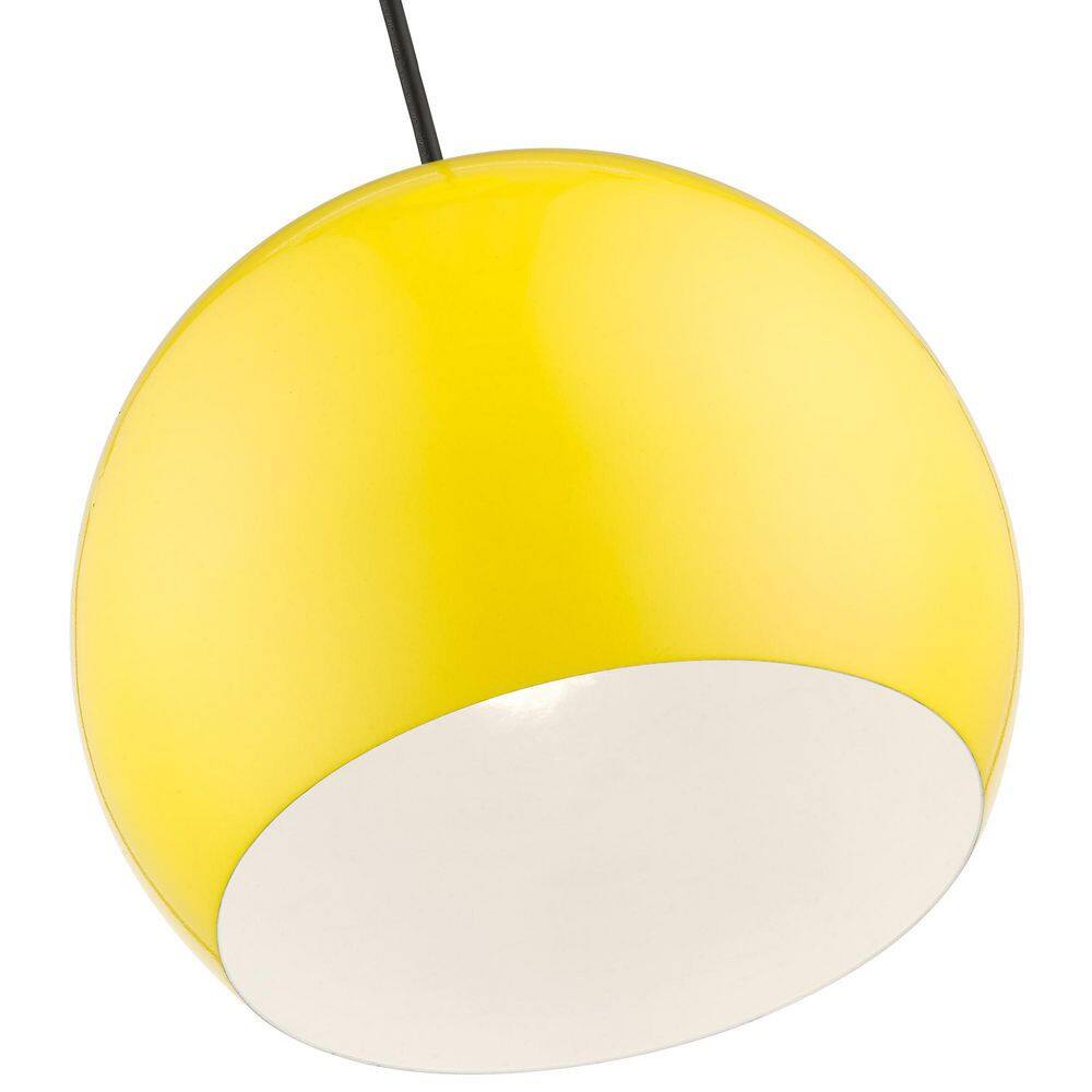 15" Shiny Yellow and Polished Chrome Aluminum Globe Pendant Light