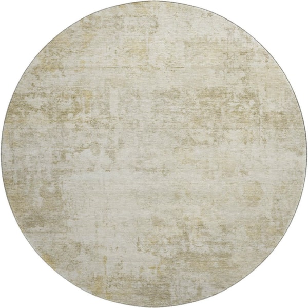 Mayfield Premium Machine Washable Abstract AMF2371 Putty 8 ft. x 8 ft. Round Rug