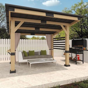 12 ft. x 10 ft. Cedar Wood Gazebo with Galvanized Steel Roof, Ceiling Hook for Patio, Privacy Curtains