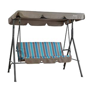 Blue Patio Swing with 3 Comfortable Cushion Seats and Strong Weather Resistant Powder Coated Steel Frame