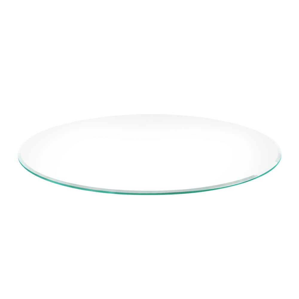24" Round Clear Tempered Glass Table Top with Beveled Edge