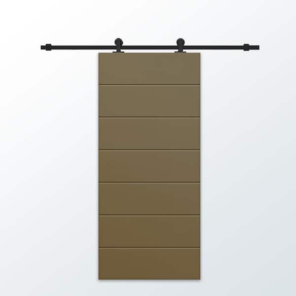 CALHOME 30 in. x 96 in. Olive Green Stained Composite MDF Paneled Interior Sliding Barn Door with Hardware Kit