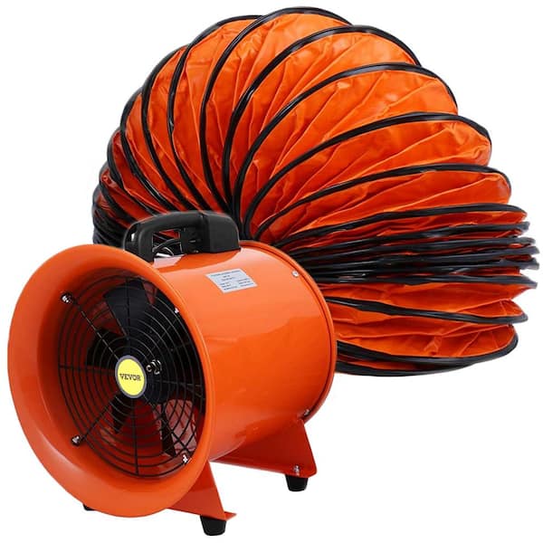 VEVOR Utility Blower Fan 12 in. 2295 CFM Portable Ventilation Fan with 16 ft. Duct Hose 520 Watt for Job Site, Orange