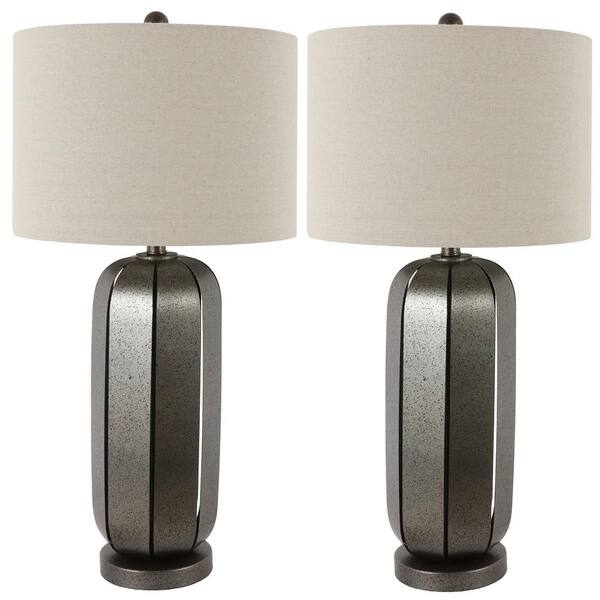 Decor Therapy Russell 30 in. Rusty Roof Brown Open Frame Metal Table Lamps with Shade(Set of 2 )