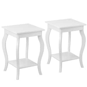 16 in. 2-Piece White Side End Table Night Stand with Shelf