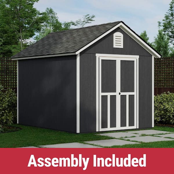 Professionally Assembled Meridian 8 ft. x 10 ft. Outdoor Wood Storage Shed- Autumn Brown Shingles (80 sq. ft.)