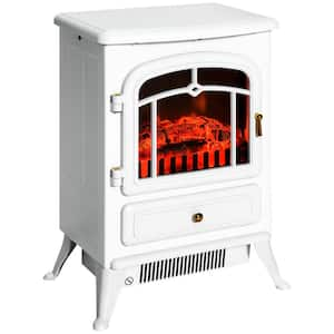 16 in. Freestanding Electric Fireplace Heater Stove with Realistic LED Flames, Logs and Overheating Protection in White