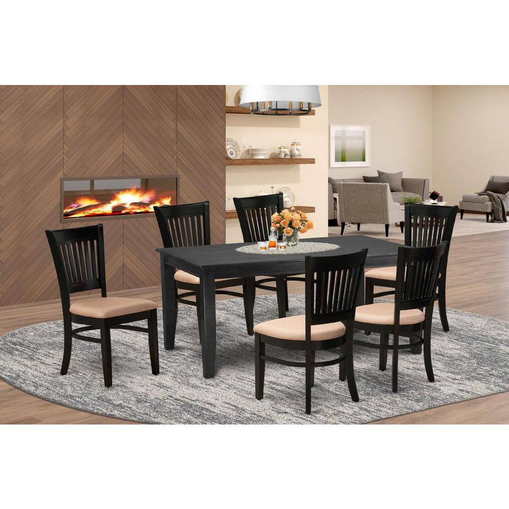 7-Piece Rectangle Black Finish Solid Wood Top Dining Table with 6 Chairs with Slat Back