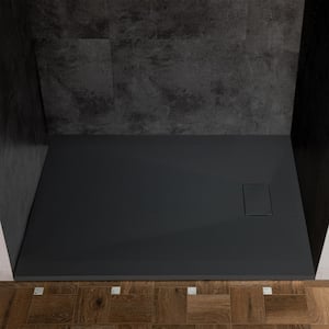 47.25 in. L x 35.375 in. W Alcove Shower Pan Base with Left/Right Drain in Black