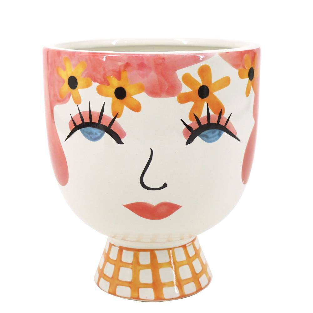 Pink Ceramic Round Pretty Eyelash Flower Decorative Planter (6 in. W x 7 in. H) price history on PriceWatchPro