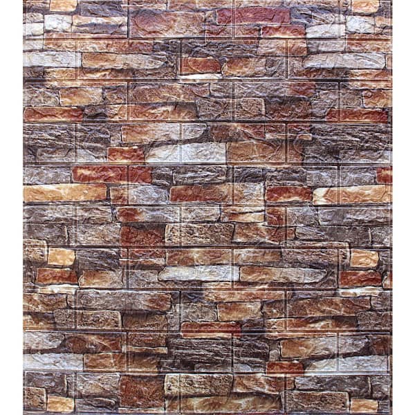 Dundee Deco Falkirk Markinch 1/4 in. x 27.6 in. x 30.3 in. Brown Grey PE Foam Peel and Stick 3D Decorative Wall Panel