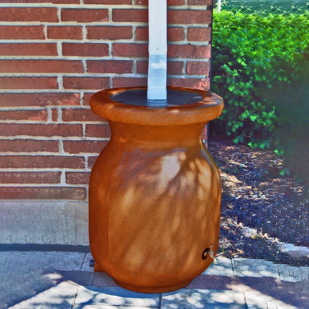 Terracotta Sandstone Look 50 Gallon Rain Barrel with Brass Tap