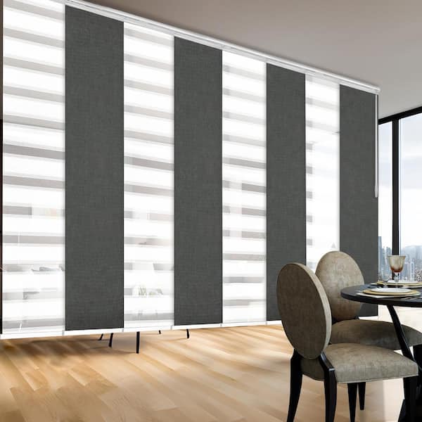 EMOH Spotlit Storm 130 in. - 175 in. W x 94 in. L Adjustable 8- Panel White Double Rail Panel Track with 23.5 in. Slates