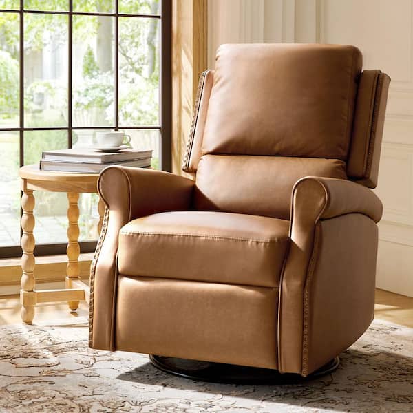 Jazm Camel Faux Leather Swivel Rocker Manual Recliner
