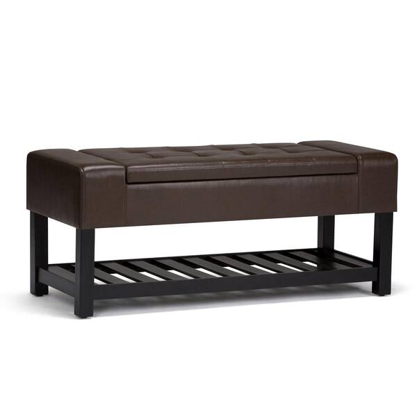 Simpli Home Finley 44 in. Contemporary Ottoman Bench in Chocolate Brown Faux Leather