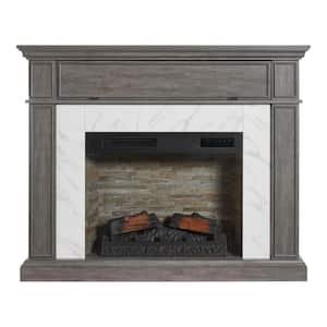 Pritchett 53 in. W Wall Media Mantel Electric Fireplace in Gray Finish with a White Faux Carrara Surround