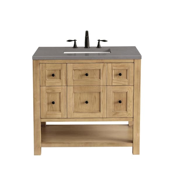 James Martin Vanities Breckenridge 36.0 in. W x 23.5 in. D x 34.2 in. H Bathroom Vanity in Light Oak with Grey Expo Quartz Top