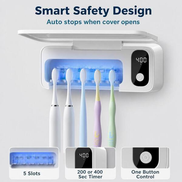 Wudkey 5-Slot Rechargeable Toothbrush Sanitizer Holder with Timer