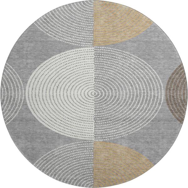 Mayfield Premium Machine Washable Abstract AMF2281 Gray 8 ft. x 8 ft. Round Rug