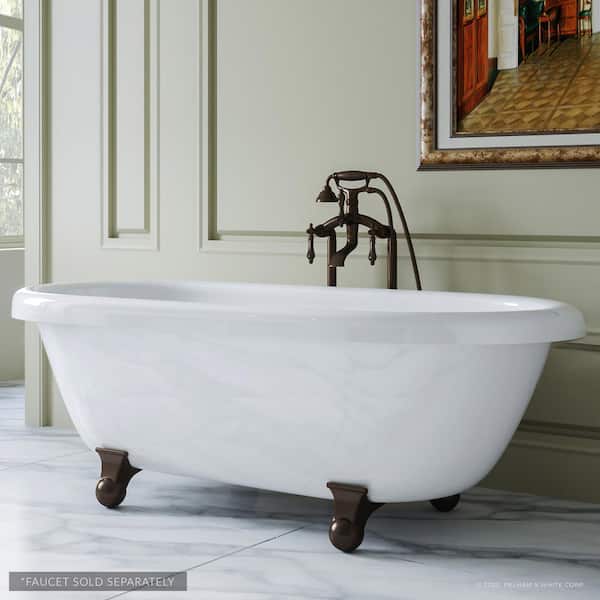 PELHAM & WHITE W-I-D-E Series Dalton 60 in. Acrylic Clawfoot Bathtub in White, Cannonball Feet, Drain in Oil Rubbed Bronze