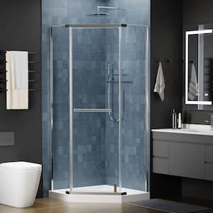 36 in. W x 72 in. H Neo Angle Pivot Semi Frameless Corner Shower Enclosure in Chrome Without Shower Base