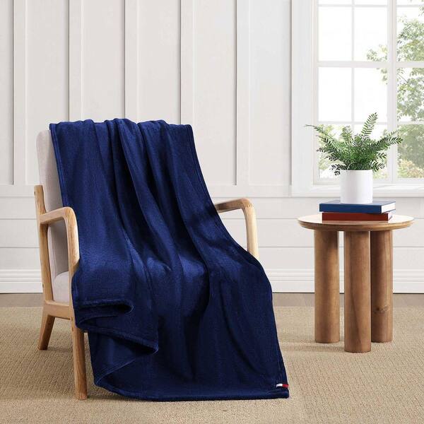 Tommy Hilfiger TH Solid Marine Blue Twin Plush Fleece Blanket