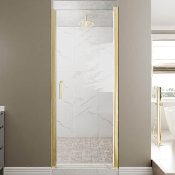 30-32 in. W x 72 in. H Pivot Frameless Shower Door in Brushed Gold with Clear Glass
