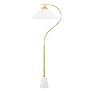Bianca 63 in. Aged Brass 1-Light Finish Standard Floor Lamp with White Linen Shade