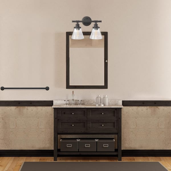 Globe Electric Parker 2-Light Oil Rubbed Bronze Vanity Light Clear Glass Shades 