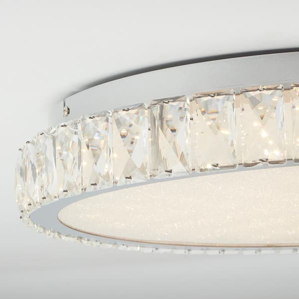 Crysia Dimmable 20 in. Integrated LED Chrome Flush Mount Ceiling Light Fixture with Crystal Shade