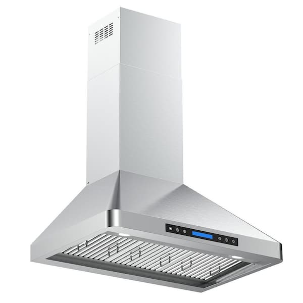 36 in. 900 CFM Convertible Wall Mount Downdraft in Stainless Steel Rounded Corners with Touch Control LCD and Remote