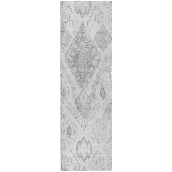 Dream Shag Premium Machine Washable Abstract ADS776 Silver 2 ft. x 7 ft. Runner Rug