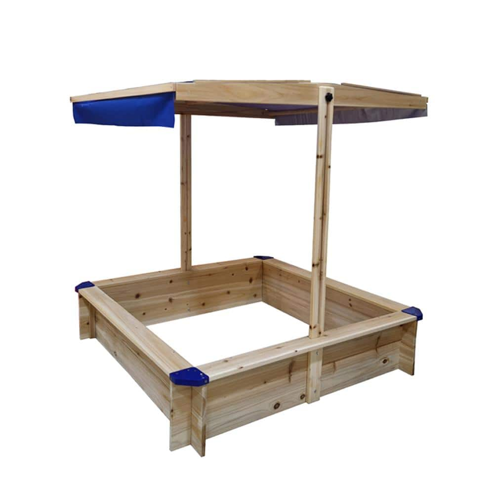 Kids Wood Playset, Sandbox with Adjustable Canopy and Covers ...