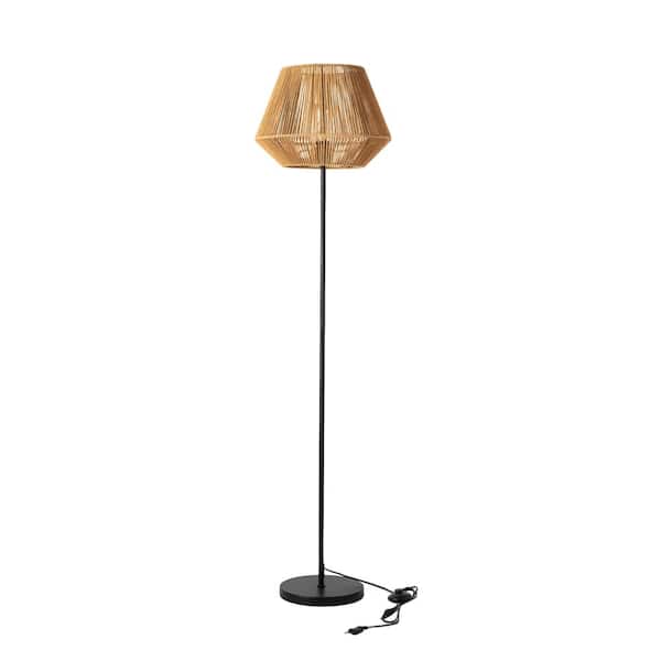 Modern 58.6 in. 1-Light Boho Woven Metal Standard Floor Lamp for Living Room with Hemp Rope Shade, Foot Switch