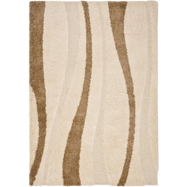 SAFAVIEH Florida Shag Cream/Dark Brown 5 ft. x 8 ft. Striped Area Rug