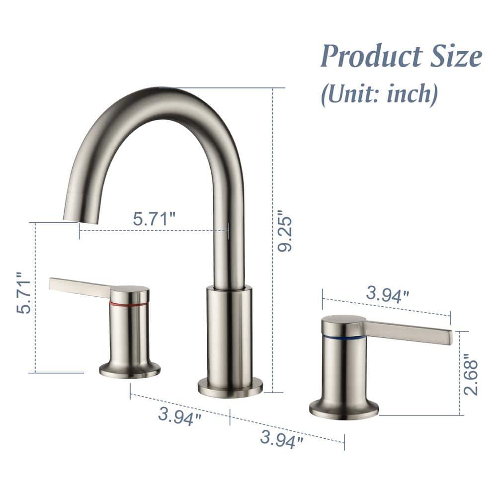Brushed Nickel 8-Inch Widespread Double Handle Bathroom Faucet