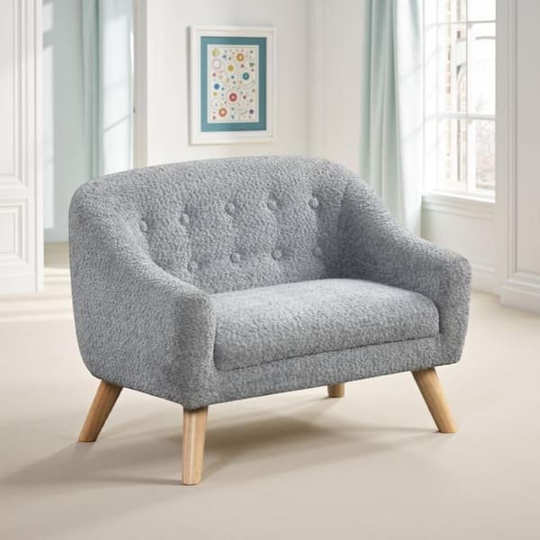 Aelia Gray Tufted Chenille Kids Size Sofa Chair with Wood Legs