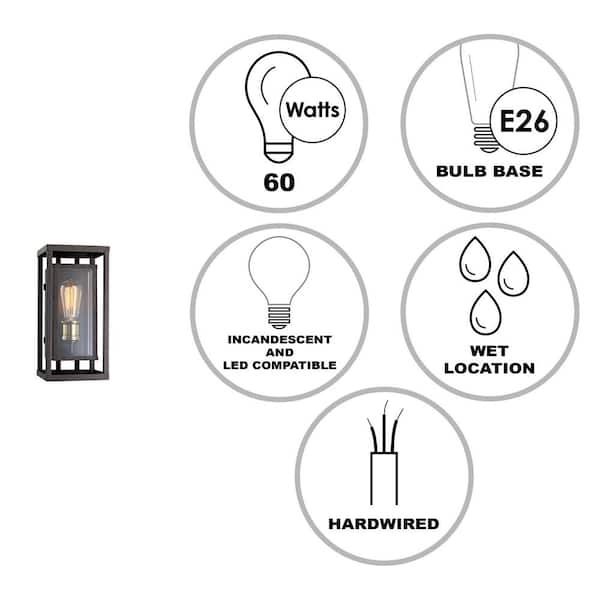 Showcase 13 in. 1-Light Rubbed Oil Bronze and Antique Brass Outdoor Wall Light Fixture with Clear Glass