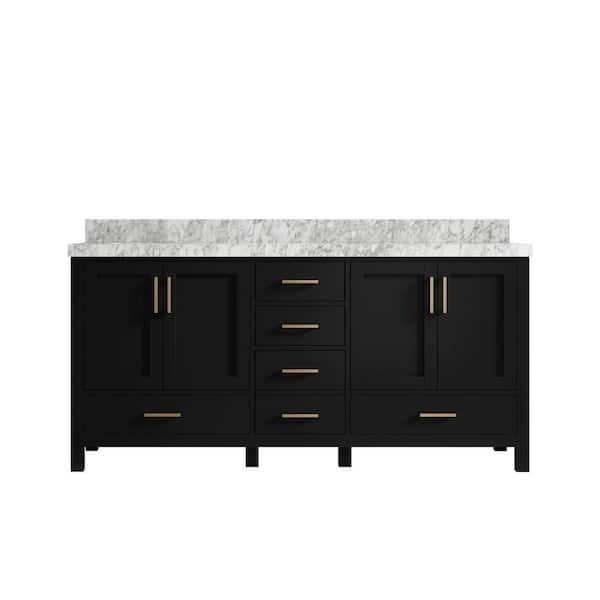 Willow Collections Malibu 72 in. W x 22 in. D x 36 in. H Double Sink Bath Vanity in Black with 2 in. Carrara Marble Top