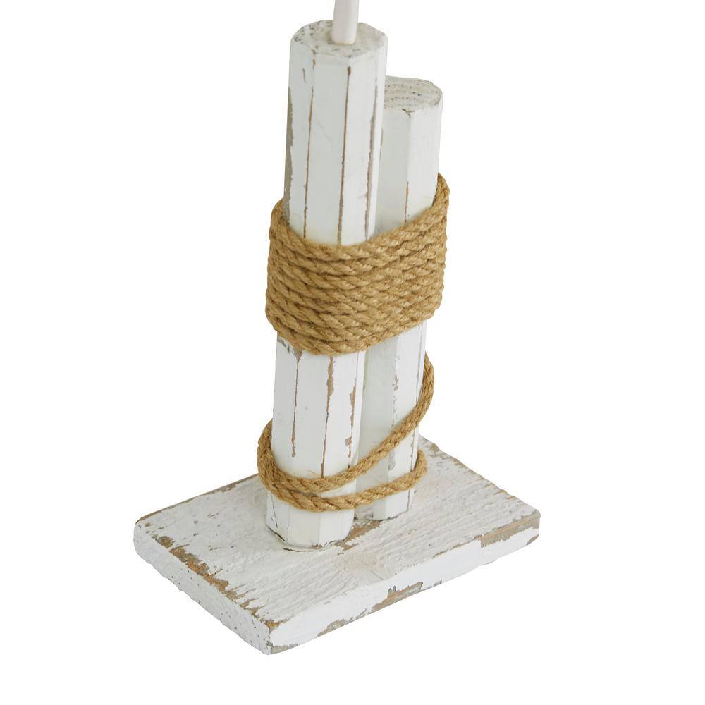 21" White Distressed Wood Bird Sculpture with Jute Trim